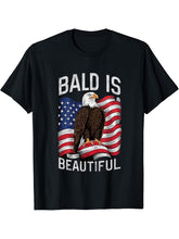 Bald Eagle Bald Is Beautiful 4th of July Independence Day T-Shirt 180G 100% Cotton Printed Round Neck Short-Sleeve T-Shirt, Gifts for Men Dad Husband Grandpa, S-XXXL, Black