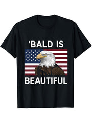Bald Is Beautiful ndependence Day Bald Eagle 4th of July T-Shirt 180G 100% Cotton Printed Round Neck Short-Sleeve T-Shirt, Gifts for Men Dad Husband Grandpa, S-XXXL, Black