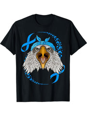 Bald Eagle Diabetes Awareness Blue Bandana T1D Survivor T-Shirt 180G 100% Cotton Printed Round Neck Short-Sleeve T-Shirt, Gifts for Men Dad Husband Grandpa, S-XXXL, Black