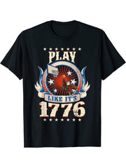 Basketball American Bald Eagle 4th Of July Boys Men USA Flag T-Shirt 180G 100% Cotton Printed Round Neck Short-Sleeve T-Shirt, Gifts for Men Dad Husband Grandpa, S-XXXL, Black