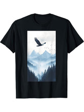 Bald Eagle Mountain Wildlife Nature lover T-Shirt 180G 100% Cotton Printed Round Neck Short-Sleeve T-Shirt, Gifts for Men Dad Husband Grandpa, S-XXXL, Black