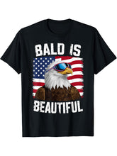 Bald Eagle Bald Is Beautiful 4th of July Independence Day T-Shirt 180G 100% Cotton Printed Round Neck Short-Sleeve T-Shirt, Gifts for Men Dad Husband Grandpa, S-XXXL, Black