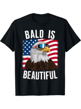 Bald Eagle Bald Is Beautiful 4th of July Independence Day T-Shirt 180G 100% Cotton Printed Round Neck Short-Sleeve T-Shirt, Gifts for Men Dad Husband Grandpa, S-XXXL, Black