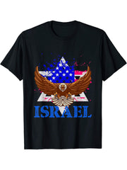 Bald Eagle Israel T-Shirt 180G 100% Cotton Printed Round Neck Short-Sleeve T-Shirt, Gifts for Men Dad Husband Grandpa, S-XXXL, Black