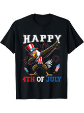 Happy 4th of July Dabbing Bald Eagle Patriotic Hat Fireworks T-Shirt 180G 100% Cotton Printed Round Neck Short-Sleeve T-Shirt, Gifts for Men Dad Husband Grandpa, S-XXXL, Black
