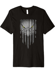 American Bald Eagle Eyes Design USA Flag Patriotic Premium T-Shirt 180G 100% Cotton Printed Round Neck Short-Sleeve T-Shirt, Gifts for Men Dad Husband Grandpa, S-XXXL, Black