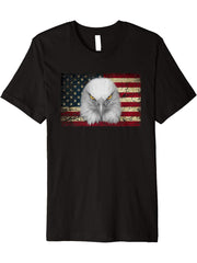 American Bald Eagle Eyes Eagle Flying USA Flag Patriotic Premium T-Shirt 180G 100% Cotton Printed Round Neck Short-Sleeve T-Shirt, Gifts for Men Dad Husband Grandpa, S-XXXL, Black