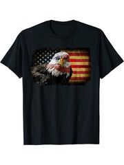 Bald Eagle 4th of July Christmas American Flag Country T-Shirt 180G 100% Cotton Printed Round Neck Short-Sleeve T-Shirt, Gifts for Men Dad Husband Grandpa, S-XXXL, Black