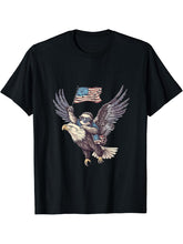 4th Of July Bald Eagle Sloth Patriotic America American Flag T-Shirt 180G 100% Cotton Printed Round Neck Short-Sleeve T-Shirt, Gifts for Men Dad Husband Grandpa, S-XXXL, Black
