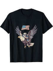4th Of July Bald Eagle Sloth Patriotic America American Flag T-Shirt 180G 100% Cotton Printed Round Neck Short-Sleeve T-Shirt, Gifts for Men Dad Husband Grandpa, S-XXXL, Black