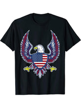 Bald Eagle 4th of July Christmas American Flag Country T-Shirt 180G 100% Cotton Printed Round Neck Short-Sleeve T-Shirt, Gifts for Men Dad Husband Grandpa, S-XXXL, Black