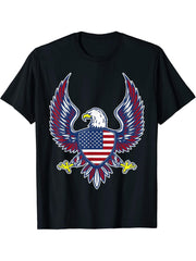 Bald Eagle 4th of July Christmas American Flag Country T-Shirt 180G 100% Cotton Printed Round Neck Short-Sleeve T-Shirt, Gifts for Men Dad Husband Grandpa, S-XXXL, Black