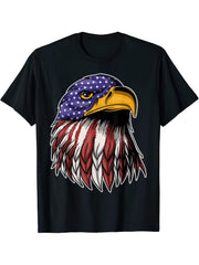 Bald Eagle 4th of July Christmas American Flag Country T-Shirt 180G 100% Cotton Printed Round Neck Short-Sleeve T-Shirt, Gifts for Men Dad Husband Grandpa, S-XXXL, Black