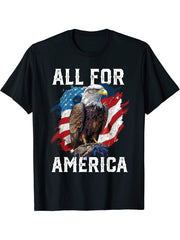 All for America American Bald Eagle USA Flag Patriotic T-Shirt 180G 100% Cotton Printed Round Neck Short-Sleeve T-Shirt, Gifts for Men Dad Husband Grandpa, S-XXXL, Black