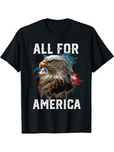 All for America American Bald Eagle USA Flag Patriotic T-Shirt 180G 100% Cotton Printed Round Neck Short-Sleeve T-Shirt, Gifts for Men Dad Husband Grandpa, S-XXXL, Black