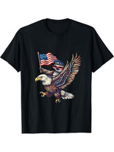 4th Of July Sloth Bald Eagle Fourth Of July USA America T-Shirt 180G 100% Cotton Printed Round Neck Short-Sleeve T-Shirt, Gifts for Men Dad Husband Grandpa, S-XXXL, Black