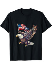 4th Of July Sloth Bald Eagle Fourth Of July USA America T-Shirt 180G 100% Cotton Printed Round Neck Short-Sleeve T-Shirt, Gifts for Men Dad Husband Grandpa, S-XXXL, Black
