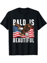 Bald Eagle Bald Is Beautiful 4th of July Independence Day T-Shirt 180G 100% Cotton Printed Round Neck Short-Sleeve T-Shirt, Gifts for Men Dad Husband Grandpa, S-XXXL, Black
