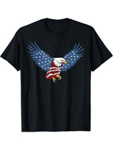 Bald Eagle With American Flag Patriotic Design T-Shirt 180G 100% Cotton Printed Round Neck Short-Sleeve T-Shirt, Gifts for Men Dad Husband Grandpa, S-XXXL, Black