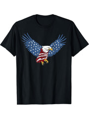 Bald Eagle With American Flag Patriotic Design T-Shirt 180G 100% Cotton Printed Round Neck Short-Sleeve T-Shirt, Gifts for Men Dad Husband Grandpa, S-XXXL, Black