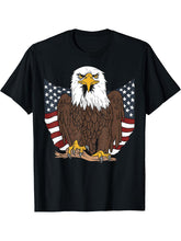 Bald Eagle With American Flag Patriotic Design T-Shirt 180G 100% Cotton Printed Round Neck Short-Sleeve T-Shirt, Gifts for Men Dad Husband Grandpa, S-XXXL, Black
