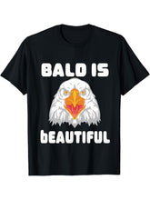 Bald Is Beautiful, 4th of July for Bald Eagle Lover T-Shirt 180G 100% Cotton Printed Round Neck Short-Sleeve T-Shirt, Gifts for Men Dad Husband Grandpa, S-XXXL, Black