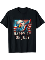 American Flag Happy 4th of July Patriotic Bald Eagle Dabbing T-Shirt 180G 100% Cotton Printed Round Neck Short-Sleeve T-Shirt, Gifts for Men Dad Husband Grandpa, S-XXXL, Black