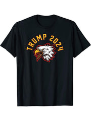 TRUMP 2024 USA Bald Eagle T-Shirt 180G 100% Cotton Printed Round Neck Short-Sleeve T-Shirt, Gifts for Men Dad Husband Grandpa, S-XXXL, Black