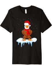 Funny Bald eagle Christmas Santa Hat Snow Design, Bald eagle Premium T-Shirt 180G 100% Cotton Printed Round Neck Short-Sleeve T-Shirt, Gifts for Men Dad Husband Grandpa, S-XXXL, Black