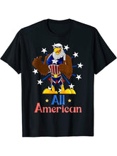 Cartoon American Bald Eagle 4th of July Patriotic USA Flag T-Shirt 180G 100% Cotton Printed Round Neck Short-Sleeve T-Shirt, Gifts for Men Dad Husband Grandpa, S-XXXL, Black