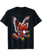 Flying bald eagle traditional tattoo flash art style T-Shirt 180G 100% Cotton Printed Round Neck Short-Sleeve T-Shirt, Gifts for Men Dad Husband Grandpa, S-XXXL, Black