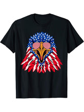 American Flag Bald Eagle Sunglasses 4th of July Patriotic T-Shirt 180G 100% Cotton Printed Round Neck Short-Sleeve T-Shirt, Gifts for Men Dad Husband Grandpa, S-XXXL, Black
