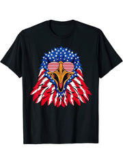 American Flag Bald Eagle Sunglasses 4th of July Patriotic T-Shirt 180G 100% Cotton Printed Round Neck Short-Sleeve T-Shirt, Gifts for Men Dad Husband Grandpa, S-XXXL, Black