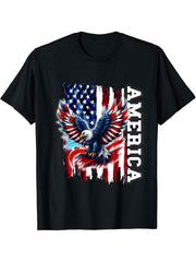 American USA Patriotic Bald Eagle Flag Might Vintage Design T-Shirt 180G 100% Cotton Printed Round Neck Short-Sleeve T-Shirt, Gifts for Men Dad Husband Grandpa, S-XXXL, Black