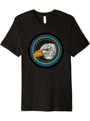 American Bald Eagle Head Teal Circle Design Eagle Lovers Premium T-Shirt 180G 100% Cotton Printed Round Neck Short-Sleeve T-Shirt, Gifts for Men Dad Husband Grandpa, S-XXXL, Black
