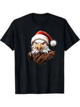 American Bald Eagle Wearing A Red Christmas Santa Hat T-Shirt 180G 100% Cotton Printed Round Neck Short-Sleeve T-Shirt, Gifts for Men Dad Husband Grandpa, S-XXXL, Black