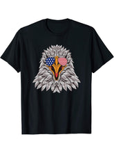 American Flag Bald Eagle Sunglasses 4th of July Patriotic T-Shirt 180G 100% Cotton Printed Round Neck Short-Sleeve T-Shirt, Gifts for Men Dad Husband Grandpa, S-XXXL, Black