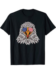 American Flag Bald Eagle Sunglasses 4th of July Patriotic T-Shirt 180G 100% Cotton Printed Round Neck Short-Sleeve T-Shirt, Gifts for Men Dad Husband Grandpa, S-XXXL, Black