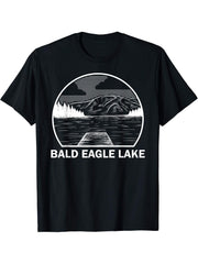 BALD EAGLE LAKE MINNESOTA Funny Fishing Camping Summer Gift T-Shirt 180G 100% Cotton Printed Round Neck Short-Sleeve T-Shirt, Gifts for Men Dad Husband Grandpa, S-XXXL, Black