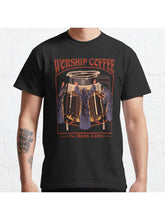 Worship Coffee Classic T-Shirt 100% Cotton, Gifts for Men Dad Husband Grandpa, S-XXXL, Black