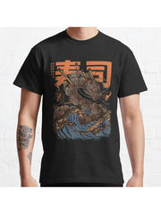 Great Sushi Dragon Classic T-Shirt 100% Cotton, Gifts for Men Dad Husband Grandpa, S-XXXL, Black