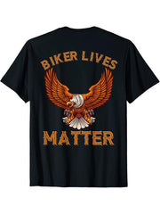 Biker Lives Matter Funny Bikers Distressed Bald Eagle T-Shirt 180G 100% Cotton Printed Round Neck Short-Sleeve T-Shirt, Gifts for Men Dad Husband Grandpa, S-XXXL, Black