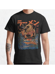 The Great Ramen off Kanagawa Classic T-Shirt 100% Cotton, Gifts for Men Dad Husband Grandpa, S-XXXL, Black