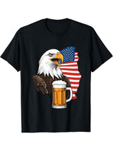 Funny Bald Eagle With Beer Mug Celebrate Freedom T-Shirt 180G 100% Cotton Printed Round Neck Short-Sleeve T-Shirt, Gifts for Men Dad Husband Grandpa, S-XXXL, Black