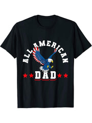 All American Dad 4th of July Bald Eagle USA Flag T-Shirt 180G 100% Cotton Printed Round Neck Short-Sleeve T-Shirt, Gifts for Men Dad Husband Grandpa, S-XXXL, Black