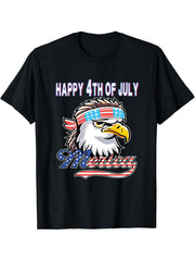 American Bald Eagle Eyes Shirt USA Flag Merica Patriotic Tee T-Shirt 180G 100% Cotton Printed Round Neck Short-Sleeve T-Shirt, Gifts for Men Dad Husband Grandpa, S-XXXL, Black