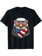 Bald Eagle Wearing USA Flag Patriotic Sunglasses 4th Of July T-Shirt 180G 100% Cotton Printed Round Neck Short-Sleeve T-Shirt, Gifts for Men Dad Husband Grandpa, S-XXXL, Black