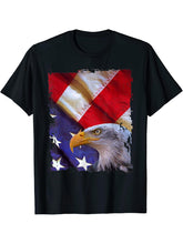 Bald Eagle 4th of July Christmas American Flag Country T-Shirt 180G 100% Cotton Printed Round Neck Short-Sleeve T-Shirt, Gifts for Men Dad Husband Grandpa, S-XXXL, Black