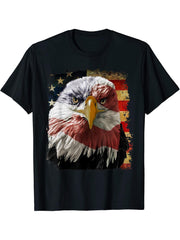 Bald Eagle 4th of July Christmas American Flag Country T-Shirt 180G 100% Cotton Printed Round Neck Short-Sleeve T-Shirt, Gifts for Men Dad Husband Grandpa, S-XXXL, Black