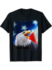 Bald Eagle 4th of July Christmas American Flag Country T-Shirt 180G 100% Cotton Printed Round Neck Short-Sleeve T-Shirt, Gifts for Men Dad Husband Grandpa, S-XXXL, Black